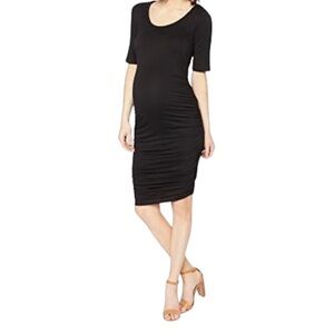 Motherhood Maternity Black Scoop Neck Elbow Sleeve Ruched Dress M
